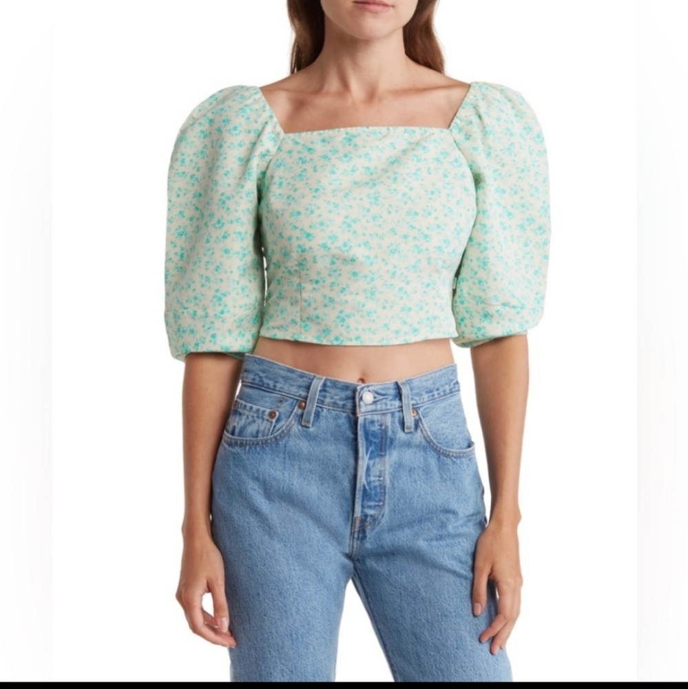 Levi's Women’s Crop Blouse puff sleeve green